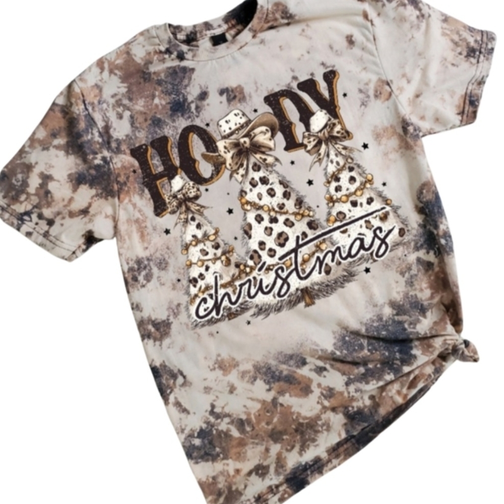 Gildan Howdy Christmas Sublimation Cowhide Bleached Tee